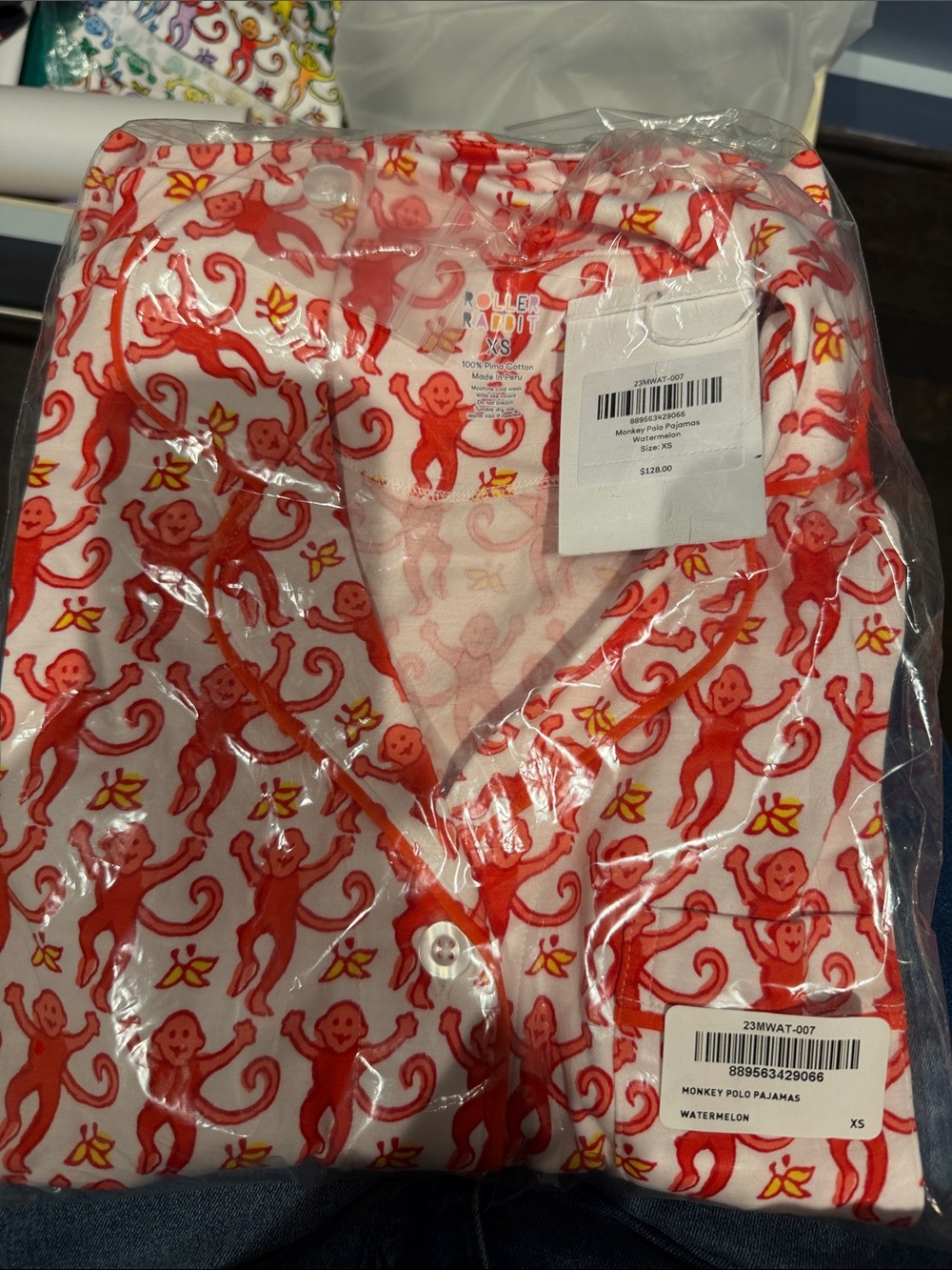 Roller Rabbit monkey Polo pajamas watermelon size small authentic - Picture 4 of 5